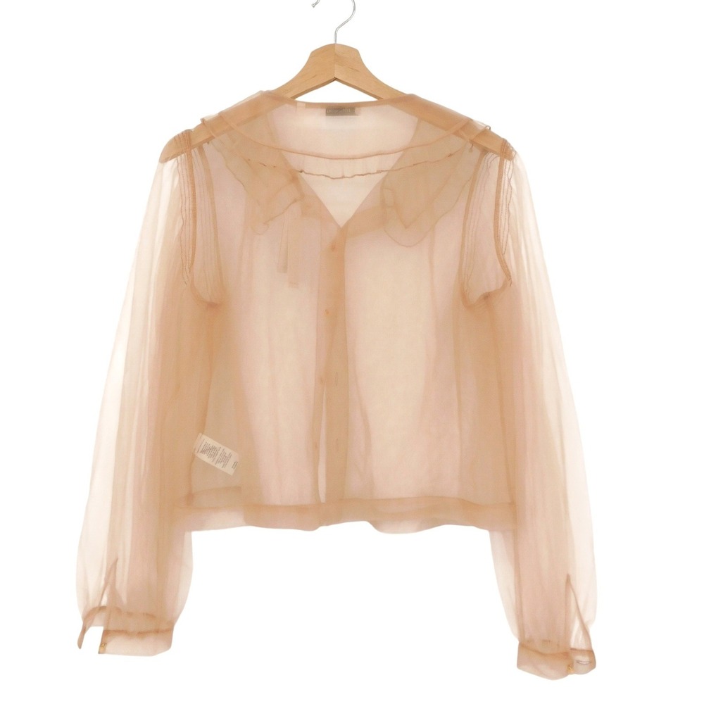 Rebecca Taylor Tulle Ruffle Front Blouse Peach Tan Sheer Top 921102B861 Size 10 - Picture 3 of 6